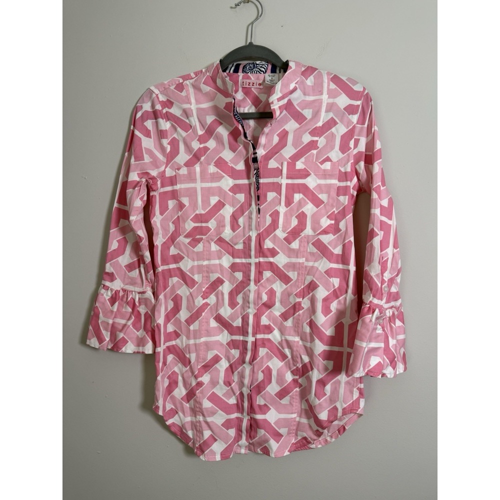 Tizzie Dizzy Lizzie Pink Collar Button Shirt Sz S Tunic Shirt Dress Preppy